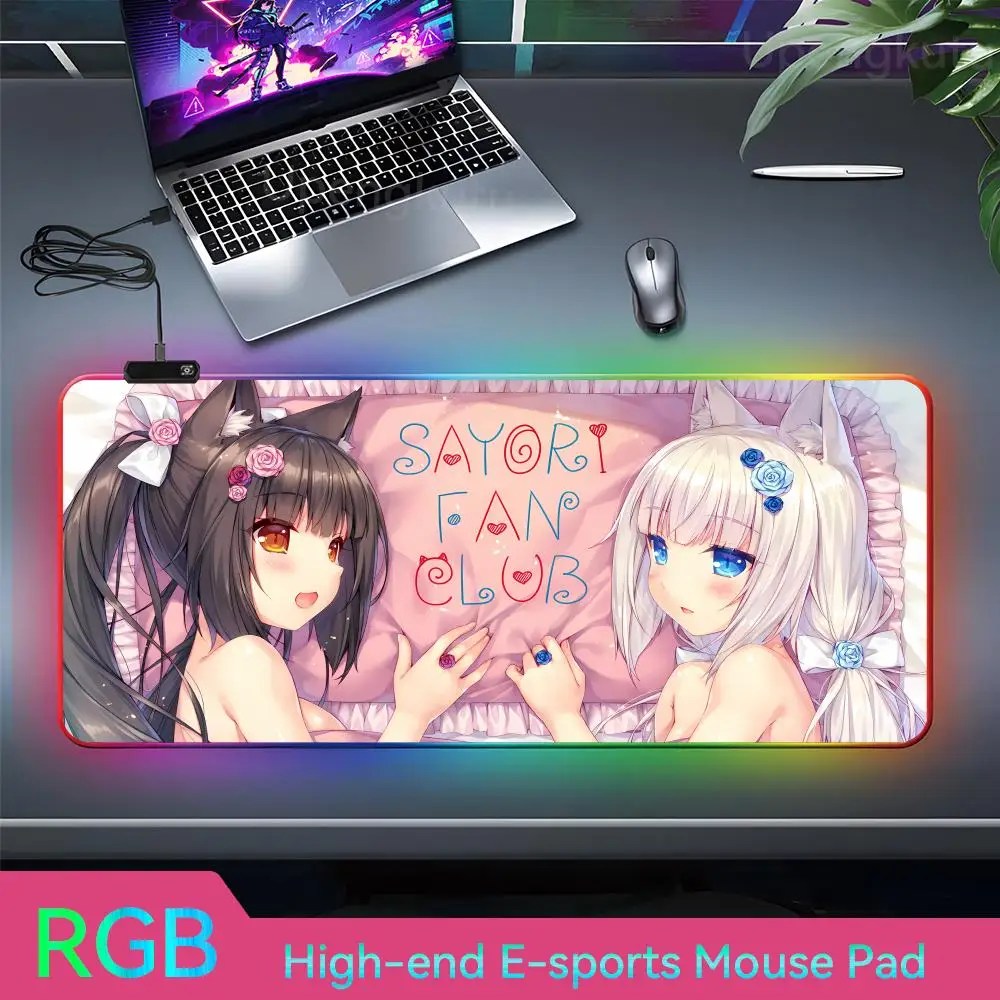 

N_nekopara Mouse Pad Custom Desk Mat RGB Rubber Home Computer Mousepad Mouse Tapete Para Escritorio Pad LED Lamp Student Writing