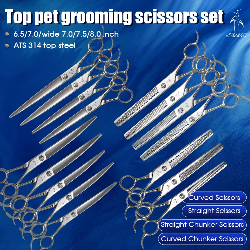 

Crane ATS314 Steel Set 6.5/7.0/7.5/8.0 Inch Dog Grooming Scissors For Pet Cutting Dog Scissors Grooming Shears tesoura tijeras
