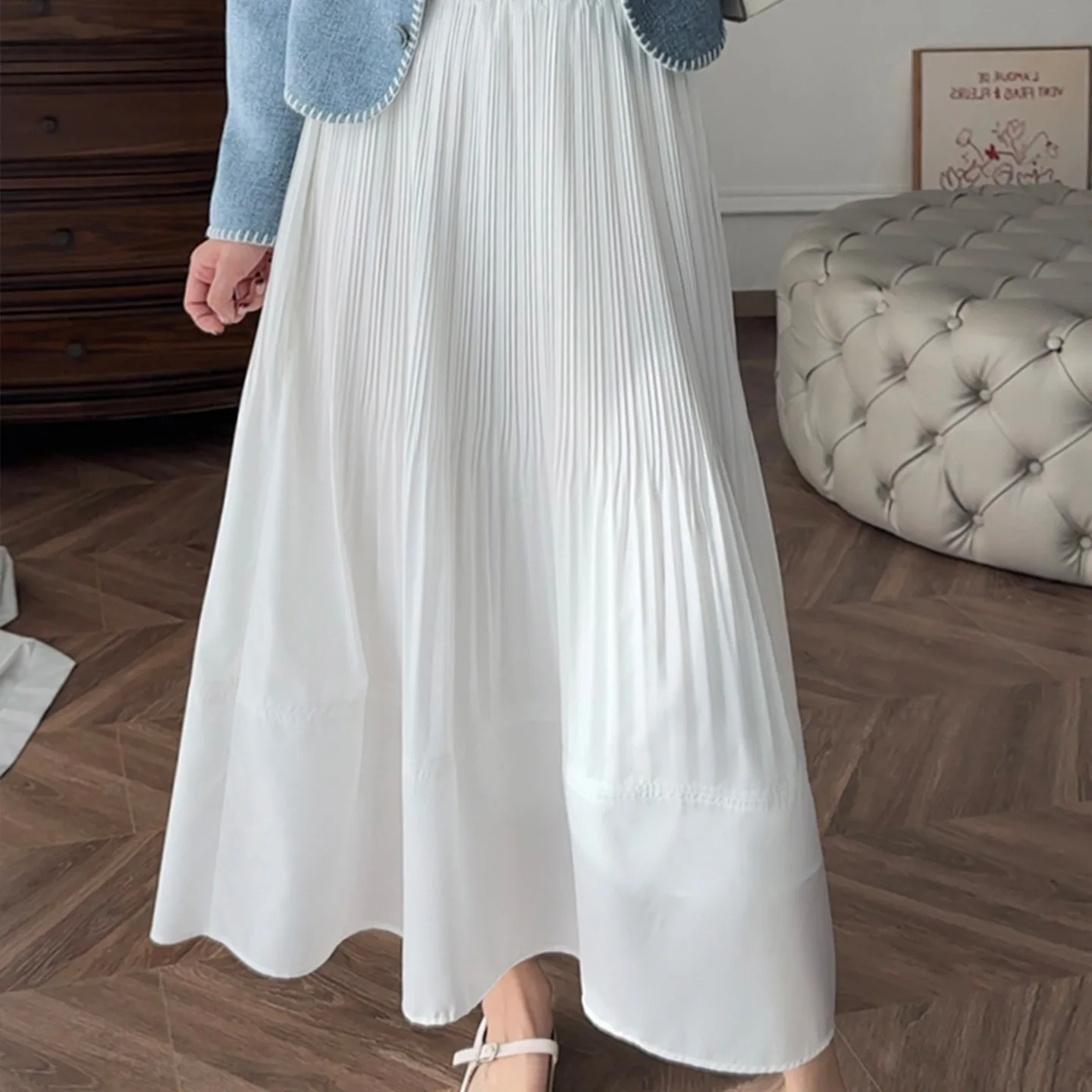 미야케 플리츠 2026 신상 봄 패션 플리츠 플리츠 하프바디 스커트 여성용 미디길이 A라인 플로팅 우산 스커트 플리츠