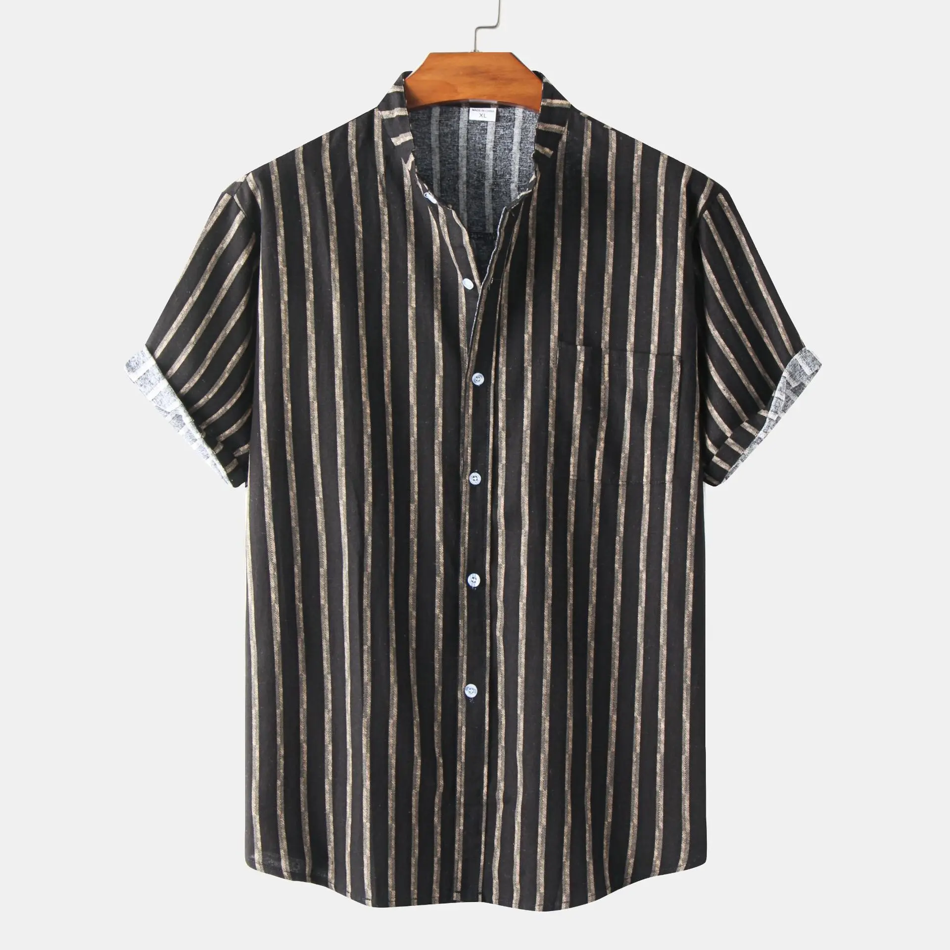 

Summer New Men's irt Large Size ort Sve Slim Fit Youth Polyester Plaid Fabric No Ironing Needed Daily Wear Pure Color