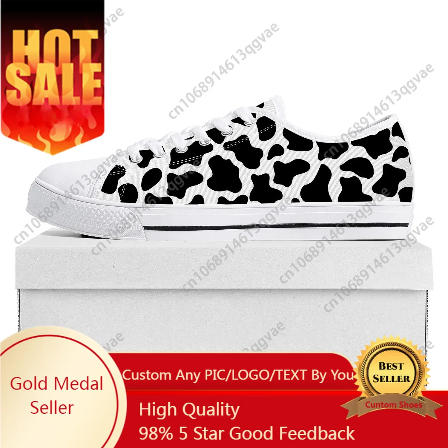 

Cow Print 3D Pattern Low Top High Quality Sneakers Mens Womens Teenager Canvas Sneaker Black White Printed Couple Custom Shoe