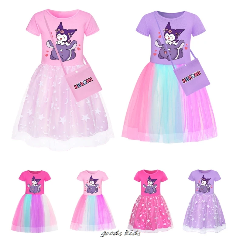 Summer Lovely Kuromi Melody Clothes Baby Girls Casual Dresses Toddler Girl Cartoon Dress And Bag Children's Princess Vestidos