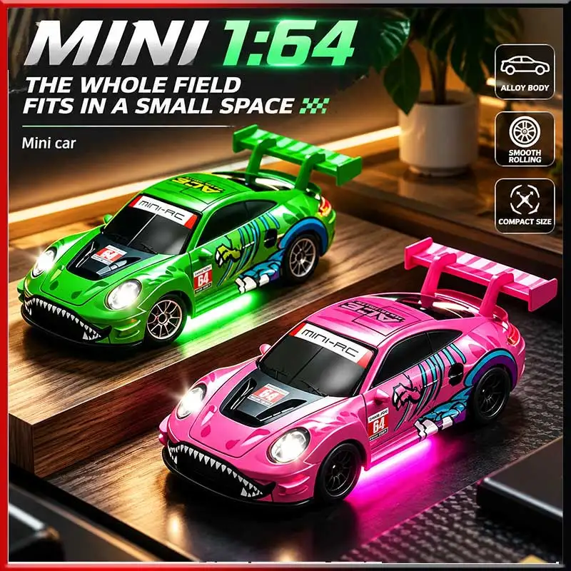 Scy-64001 1/64 Scale High-Speed Drift RC Car with LED Lights 2.4G 4WD Remote Control Miniature Desktop Racing Model Car