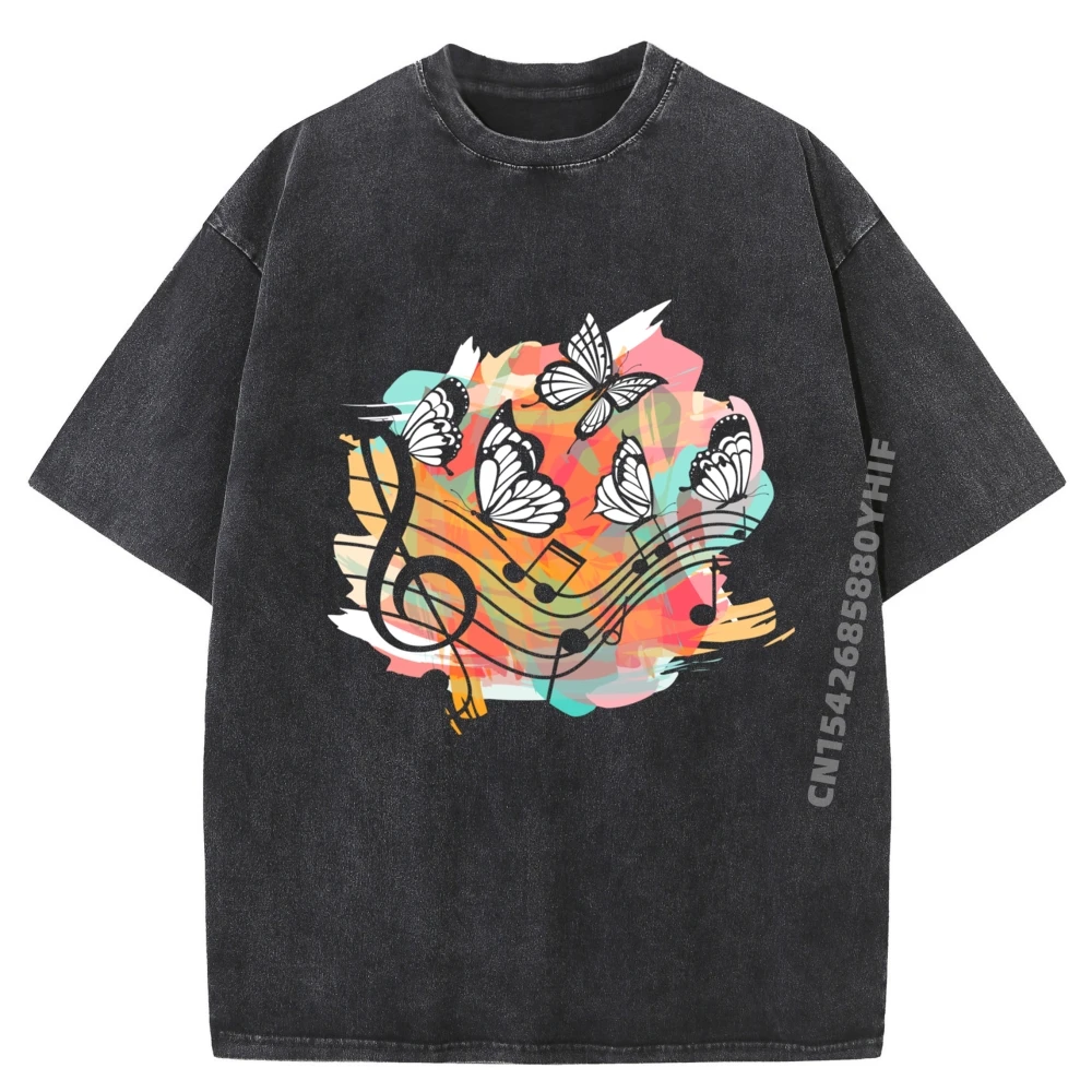 

Tops & Tees Treble Clef Music Butterflies Musician Labor Day Cotton Simple Mens T-Shirt Graphic Tee-Shirts Funky Washed Shirt