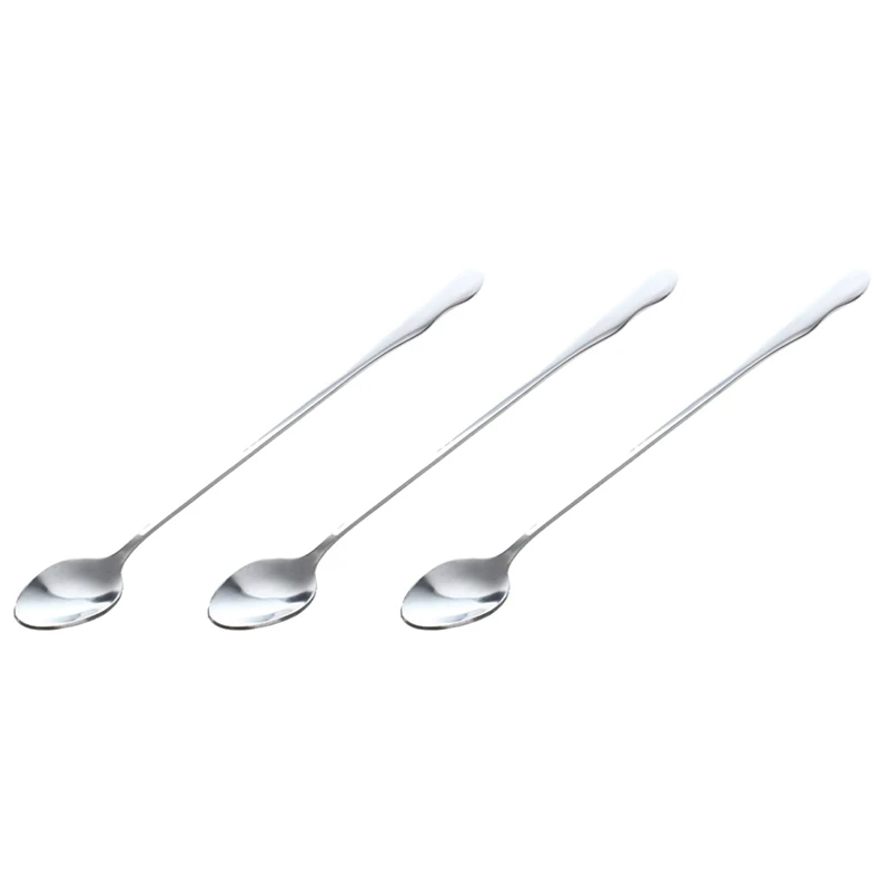 3 Pcs 10 Inch Stainless Steel Tableware Long Handle Scoop Teaspoon