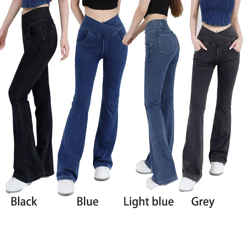 Women Bell Bottom Pants High Waist Yoga Flare Leggings 4 Way Stretch Denim Fitness Workout Sports Casual Jeans Women Activewear