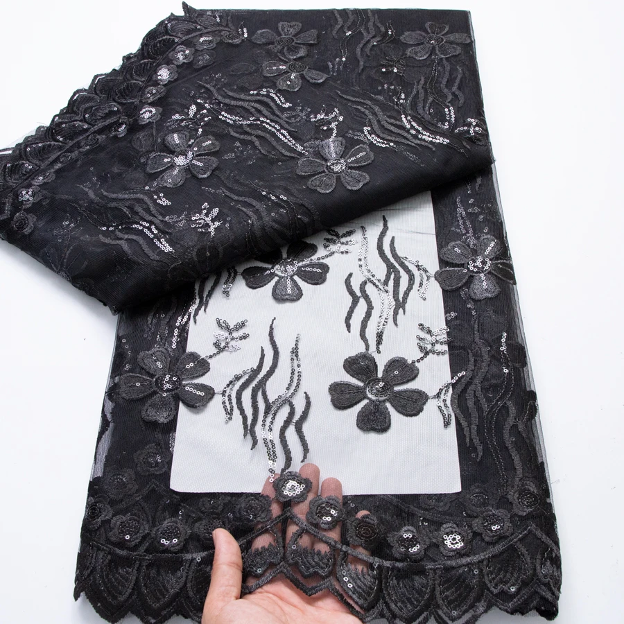 

Black African Tulle Lace Fabric 2026 High Quality Nigerian Luxury Sequins Mesh Lace Fabric 5 Yard Wedding Dress for Women Sewing