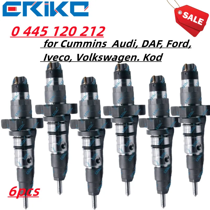 6PCS 0 445 120 212 Common Rail Injector 0 445 120 212 5263307 0986435508 for Cummins  Audi, DAF, Ford, Iveco, Volkswagen. Kod