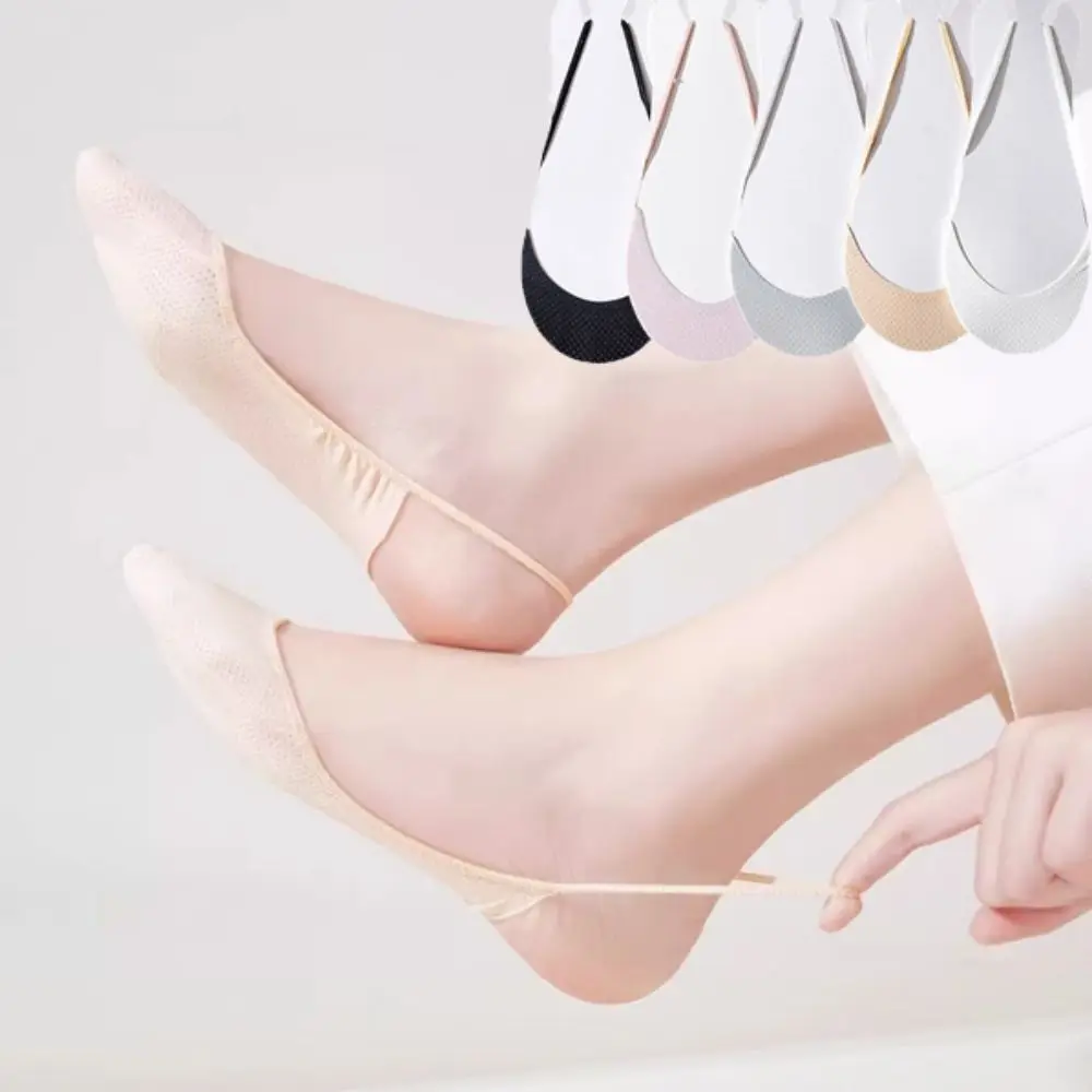 

5Pairs Elastic Breathable Mesh Boat Socks Anti-slip Hosiery Half Feet Socks Invisible Shallow Mouth Half Palm Socks Women