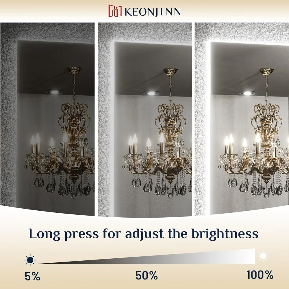 مرآة Keonjinn بإضاءة خلفية مقاس 24 × 36 بوصة للحمام، مرآة Led مضادة للضباب، CRI90+ HD من الزجاج المقسى، مرآة مضاءة قابلة للتعتيم بدون خطوات #3