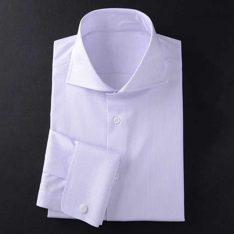 Classic French men\'s long sleeved shirt with contrasting colla  retro gentleman collar white collar boss shirt for men