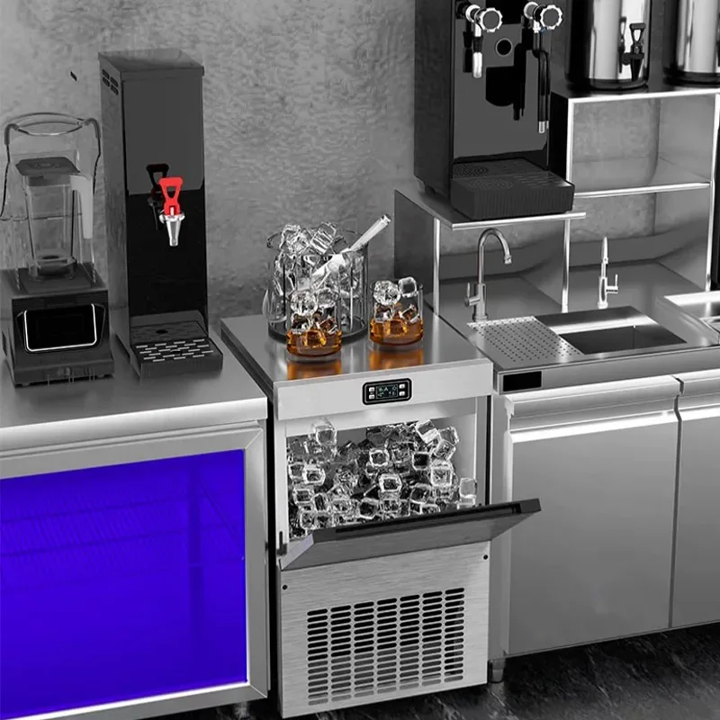 Commercial Ice Maker, Spray Type Large Square Ice Machine, Stainless Steel Built-in Bar Ice Making Machine for Bubble Tea Shop