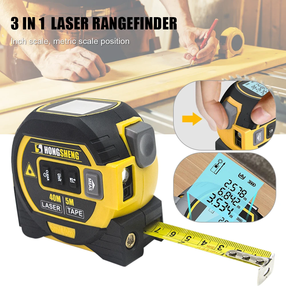 

3 In 1 Laser Rangefinder 5m Tape Measure Ruler Infrared Multifunctional 40m Range Finder Meter Building Measurement Tools