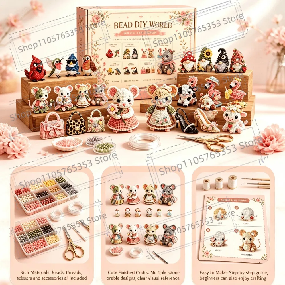 Bead Set Handmade Fun DIY Decoration Bead Crafts 3D Beaded Ornament Set Home Decor for Beginner Friendly Craft Enthusiasts Gifts