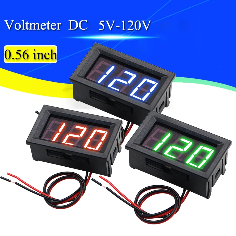 

1x Digital Voltmeter DC 5V to 120V Digital Voltmeter Voltage Panel Meter Red/Blue/Green For 6V 12V Electromobile Motorcycle Car