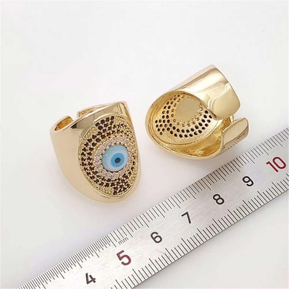 FUWO 1Pcs High Quality Natural Shell Evil Eye Ring,Golden Plated Cubic Zirconia Jewelry Gift For Women/Men Adjustable Size RG075