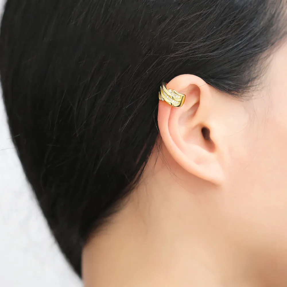FLOLA Clear Crystal Heart Earrings for Women Gold Plated Crossover Ear Clips Small Jewelry Gifts ersa253