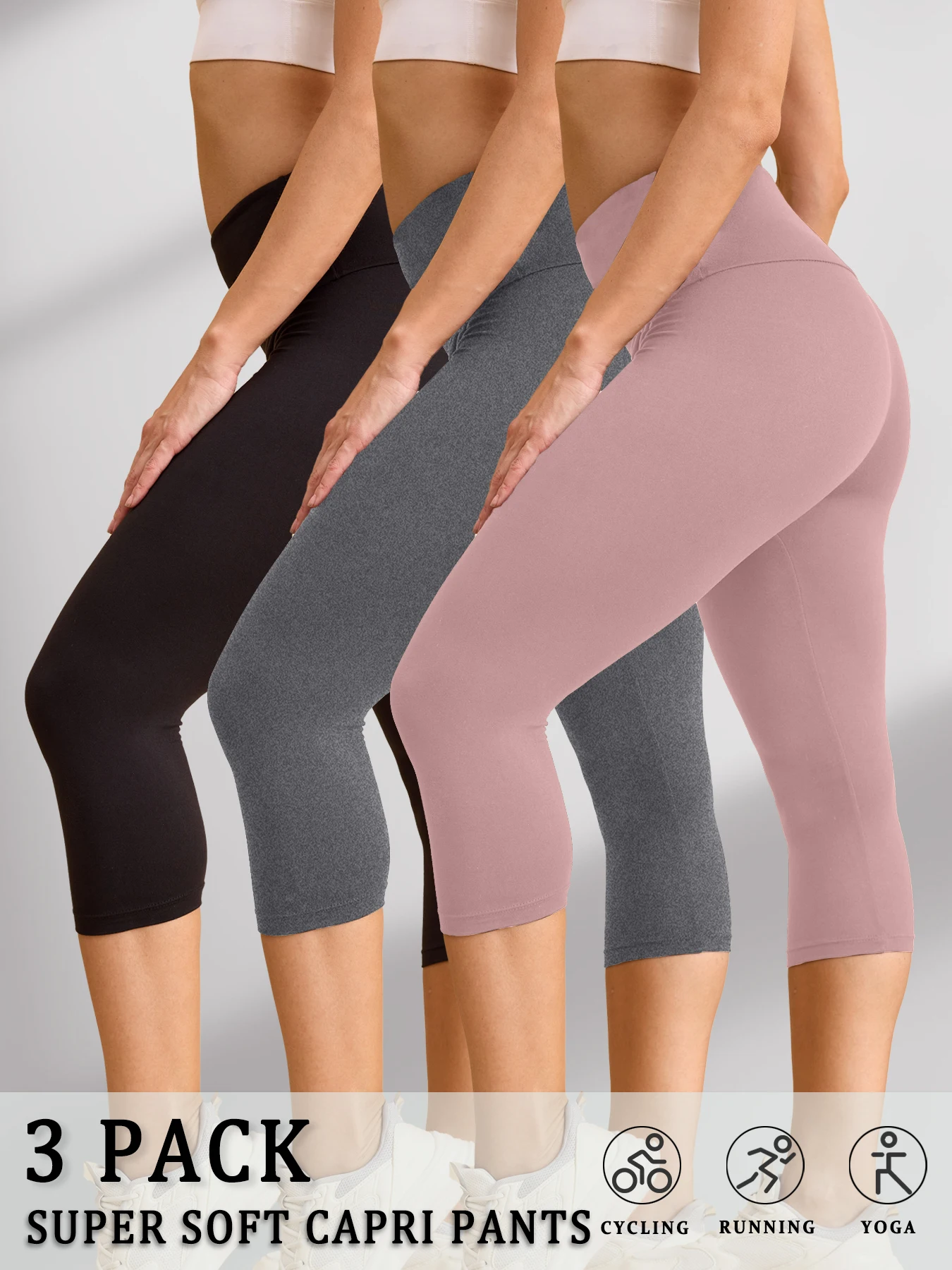 

3 Pack High Waisted Yoga Pants for Women Capri Pants Super Soft No See Through Workout Running Home Lounge Leggings