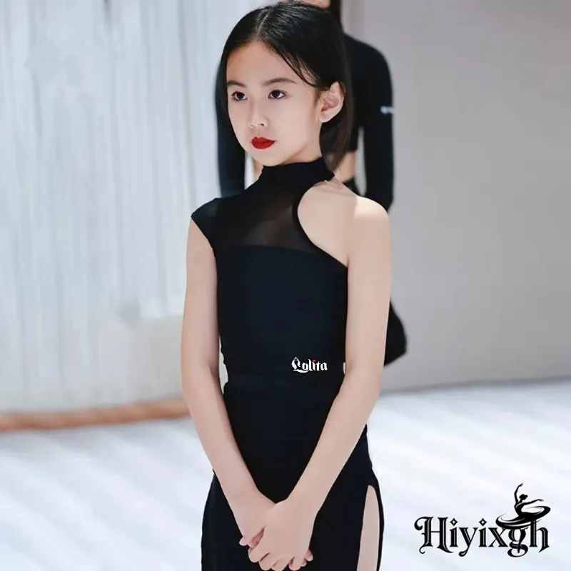 

Kid Latin Dance Training Clothes Black Sleeveless Top Skirt Set Girl Cha Cha Rumba Dance Practice Wear Latin Dancing Outfit