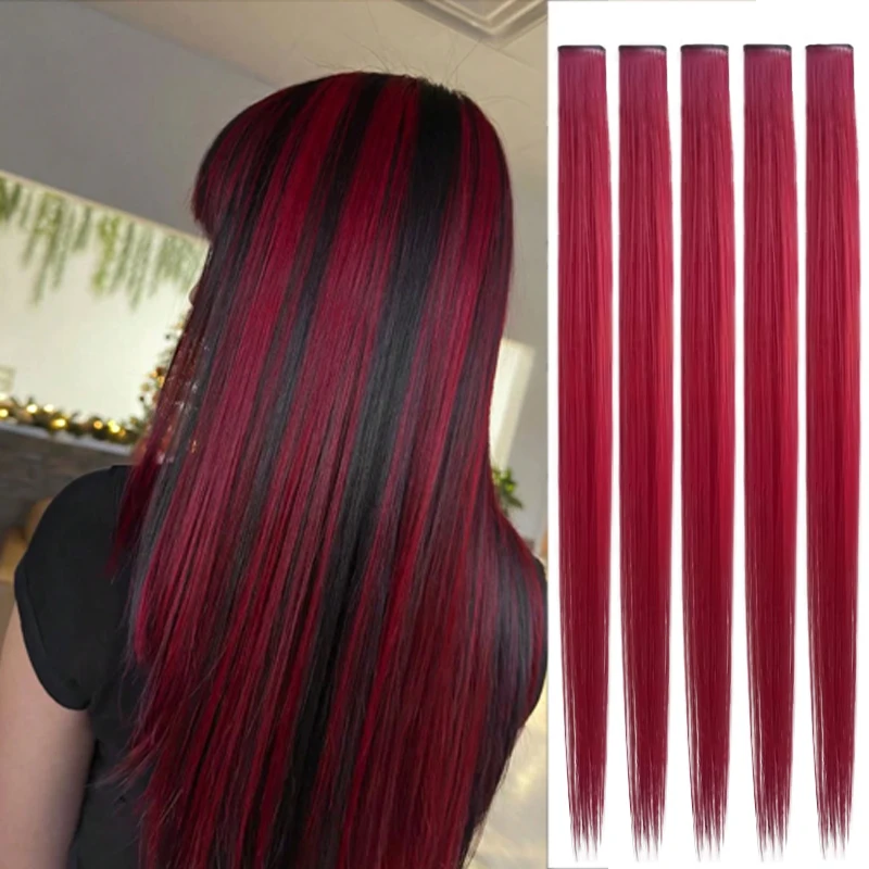 5 Color Clip Style Hair Extensions 24 Inch Straight Hair Extensions Clip Style Synthetic Heat-Resistant Curly Hair Extensions