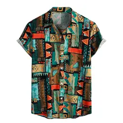 2024 Men's Fashion Retro Printed Short Sleeve Shirt Men's Hawaiian Printed Shirt Retro Totem Print Men's Oversized Tops SIZE 5XL