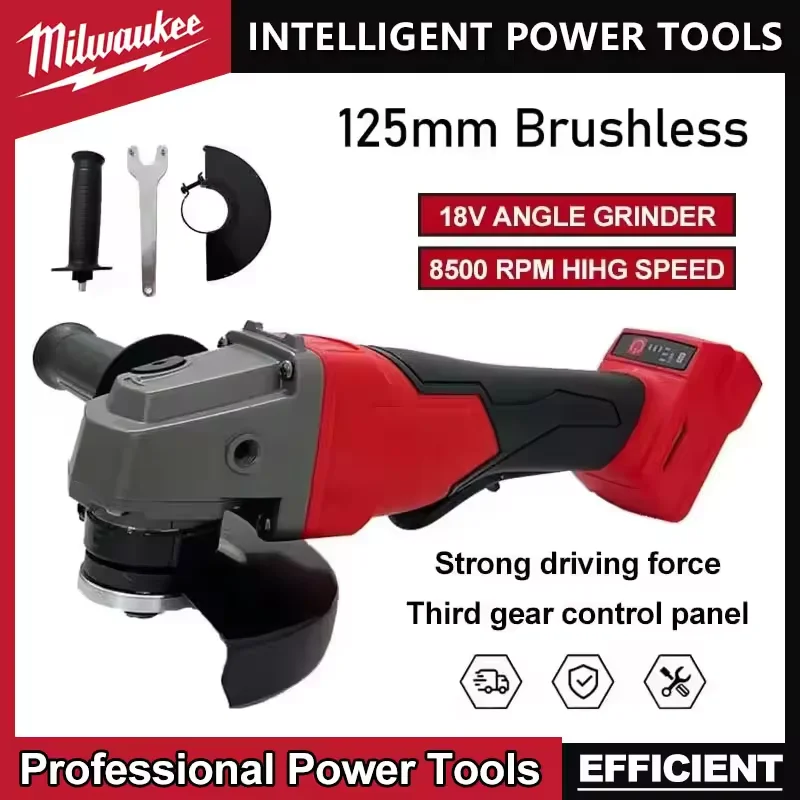 

2025 NEW Milwaukee 125mm Brushless Angle Grinder Polishing Cutting Machine No-Lock Paddle Switch Electric Cordless Power Tools
