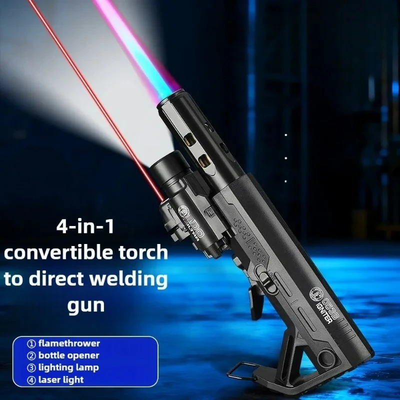 New Personalized Design Windproof Lighter, Blue Fire Windproof Straight Forward Lighter, Outdoor Laser Portable Camping Igniter