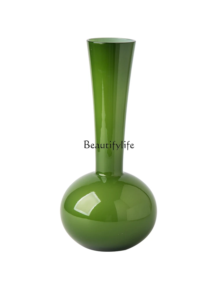 

Retro Green Long Neck Vase Hallway Glass Furnishing Article Phalaenopsis Flower Container