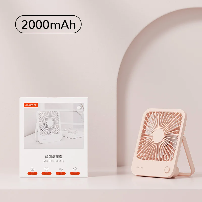 JISULIFE Draagbare kleine bureauventilator Ultrastille tafelventilator USB oplaadbare koelventilator met 4 snelheden Krachtige windkantorenventilator
