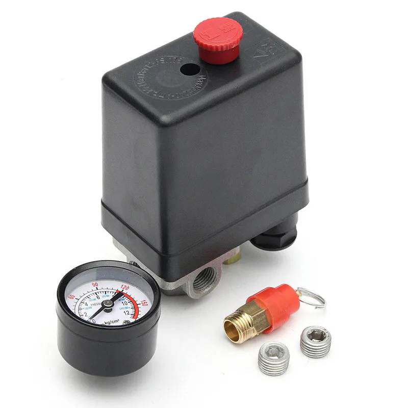 1Set 175psi 4 Port Air Compressor Pressure Switch Manifold Regulator + Safety Valve Hardware Pneumatic Parts