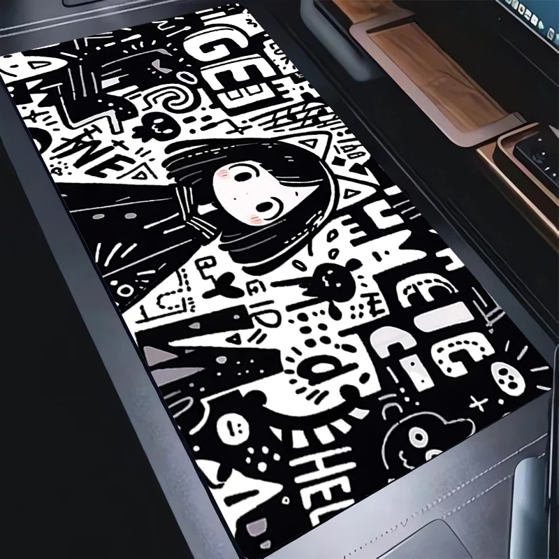 

Desk Mat Trendy Graffiti Mousepad Black And White Mouse Pad Laptop Gaming Keyboard Pad With Lockedge Office PC Non-slip Carpet