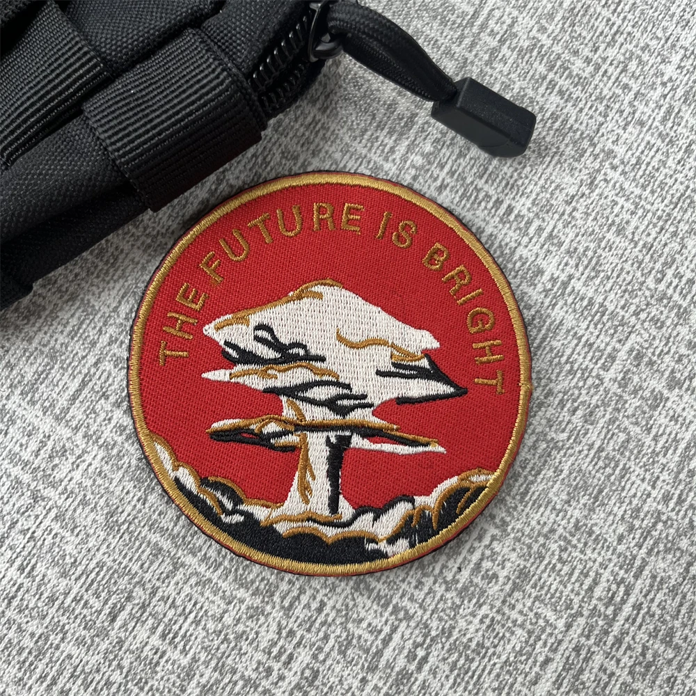 Explosive Mushroom Cloud The Future Is Bright Morale Badge Patches Embroidery Armband Tactical Backpack Hook and Loop Sticker