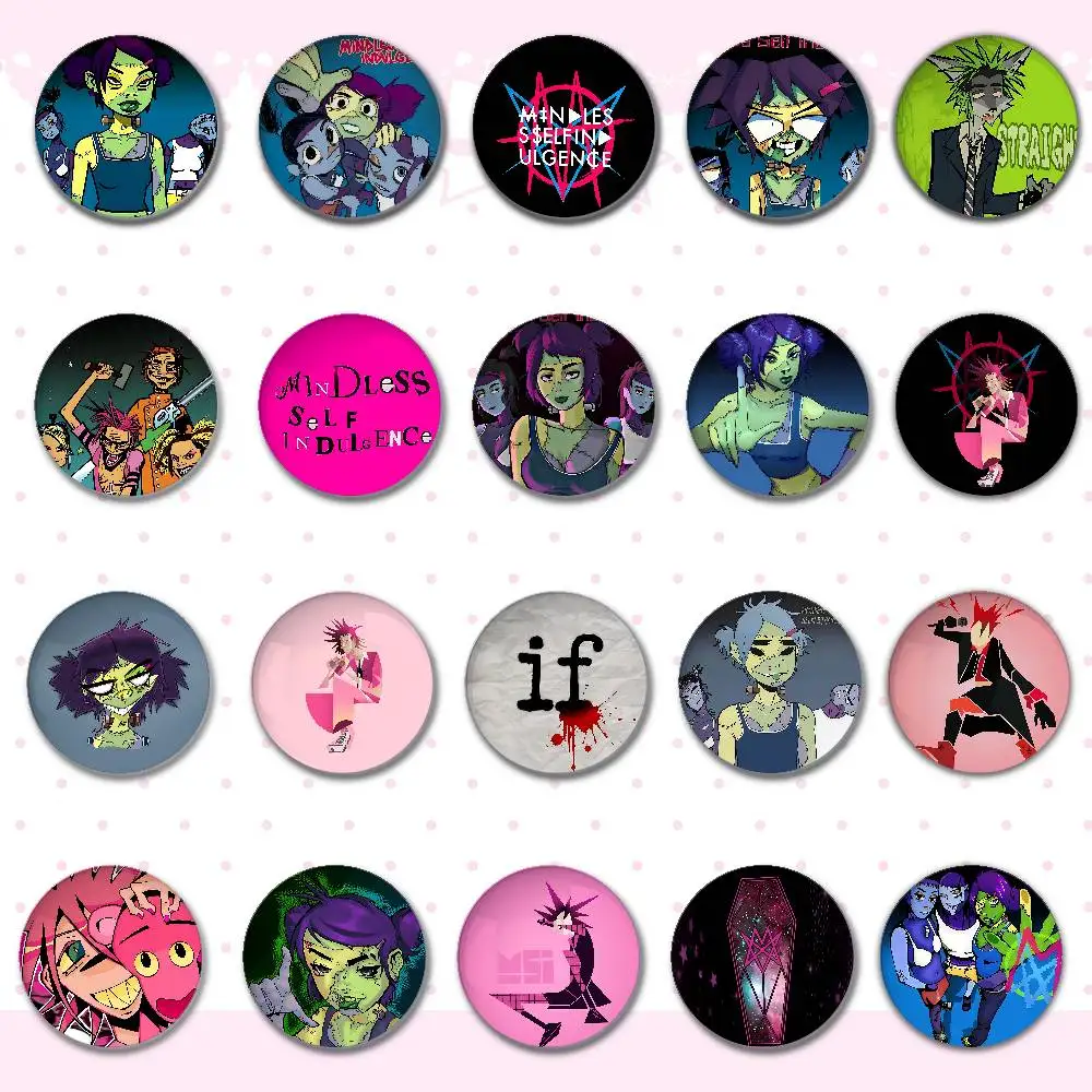 A-Mindless Self Indulgence-S Abzeichen Abzeichen Cartoon Runde Broschen auf Rucksack Jacke Acryl Knopf Pins Sammlung Geschenke