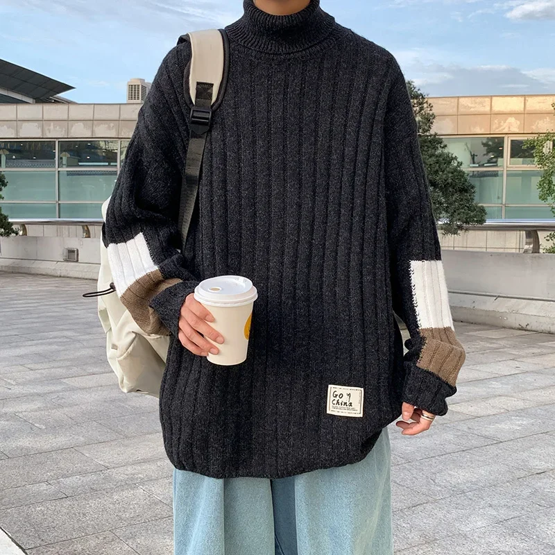 

Classic Stretch Pullover Tops Ribbed Knit Sweater Lightweight Winter Long Sleeve Solid Turtleneck Autumn Sweatshirt Men Knitwear