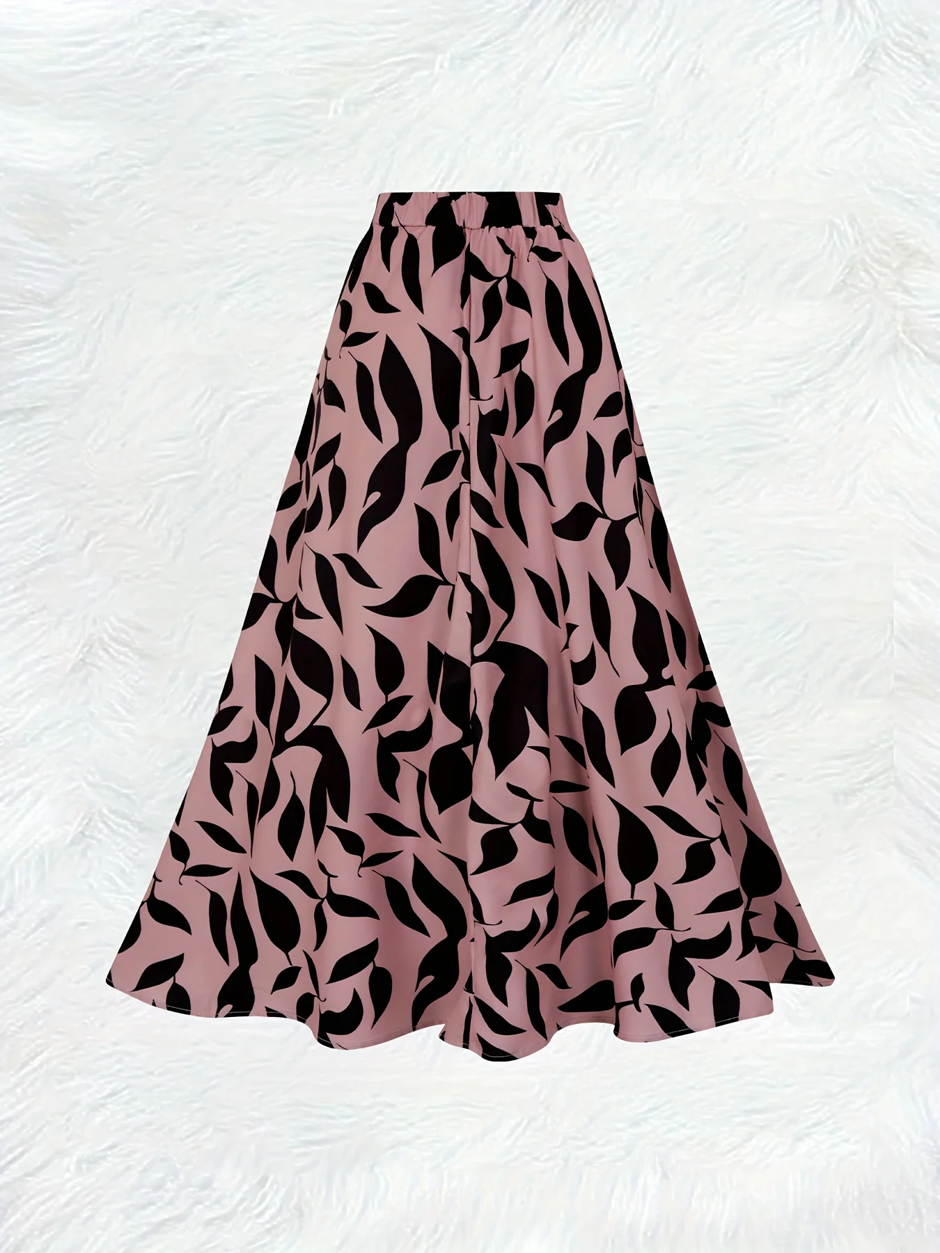 Printed Design Four Seasons Black Leaf Pattern Printed Holiday Style Half Skirt