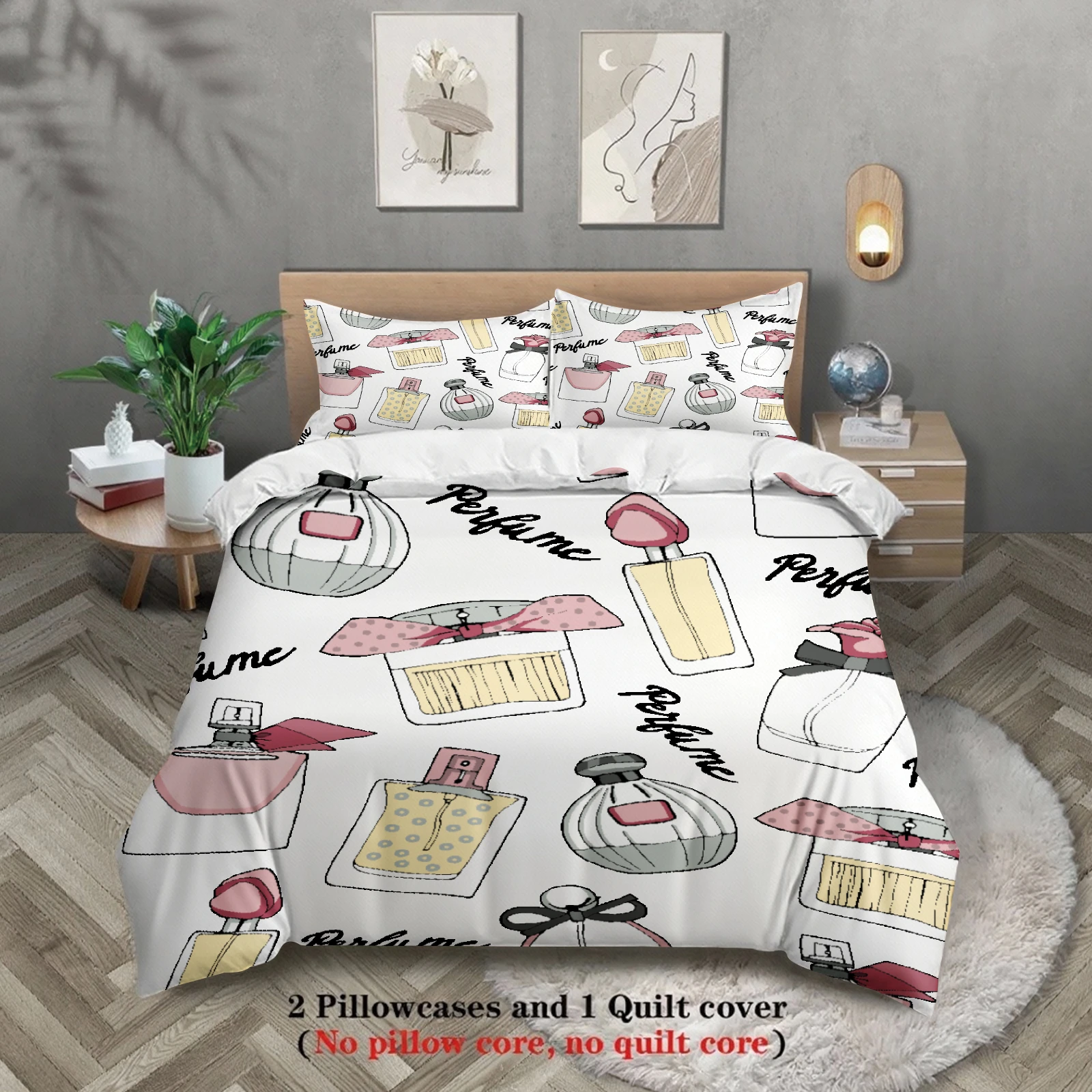 3pcs Perfume Bottle Pattern Bedding Sets 3D Printed Duvet Cover Sets With Pillowcases No Filling