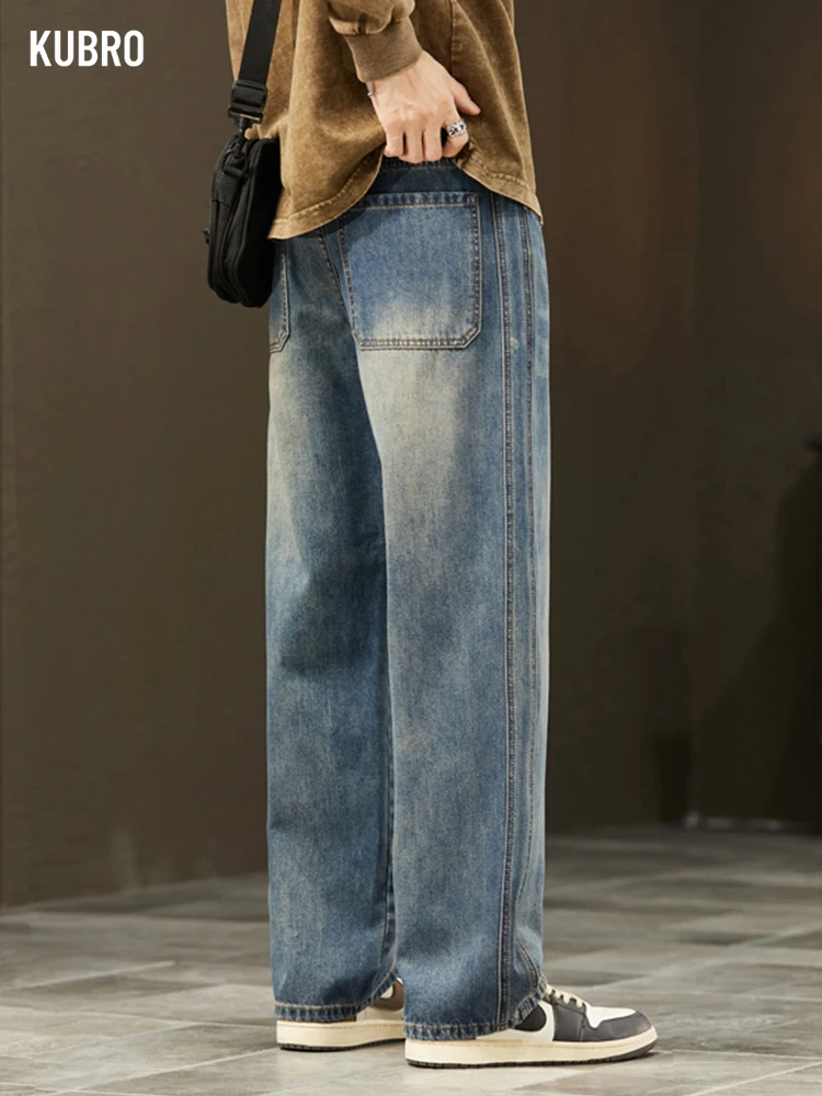 Streetwear Vintage กางเกงยีนส์ผู้ชายบุคลิกภาพใหม่บางแฟชั่นหลวมกางเกงสบายๆตรงกางเกงยีนส์กว้างชาย