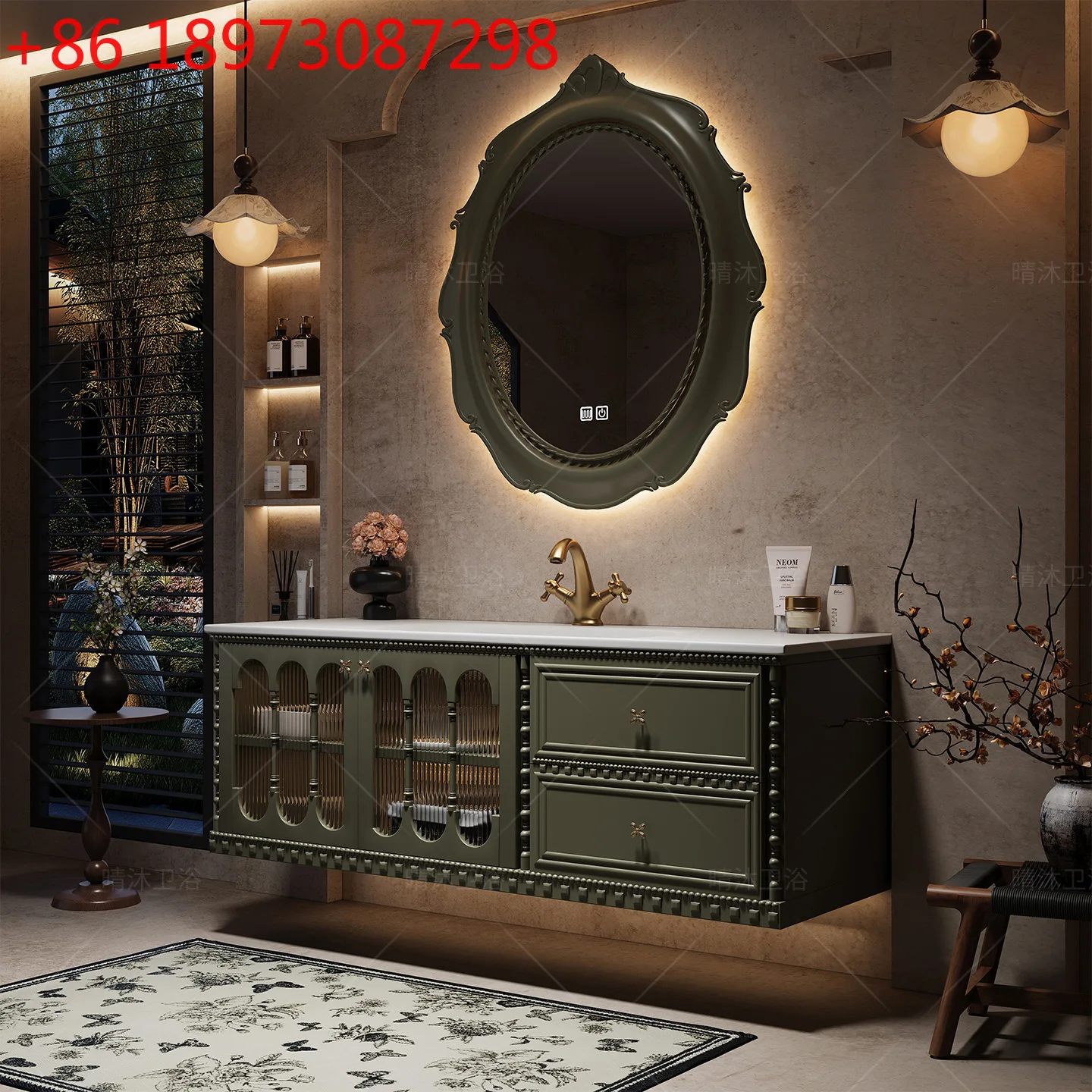 

Американский французский средневековый шкаф для ванной комнаты, туалет, умывальник, каменная плита, раковина с горячим изгибом, умное зеркало для ванной комнаты