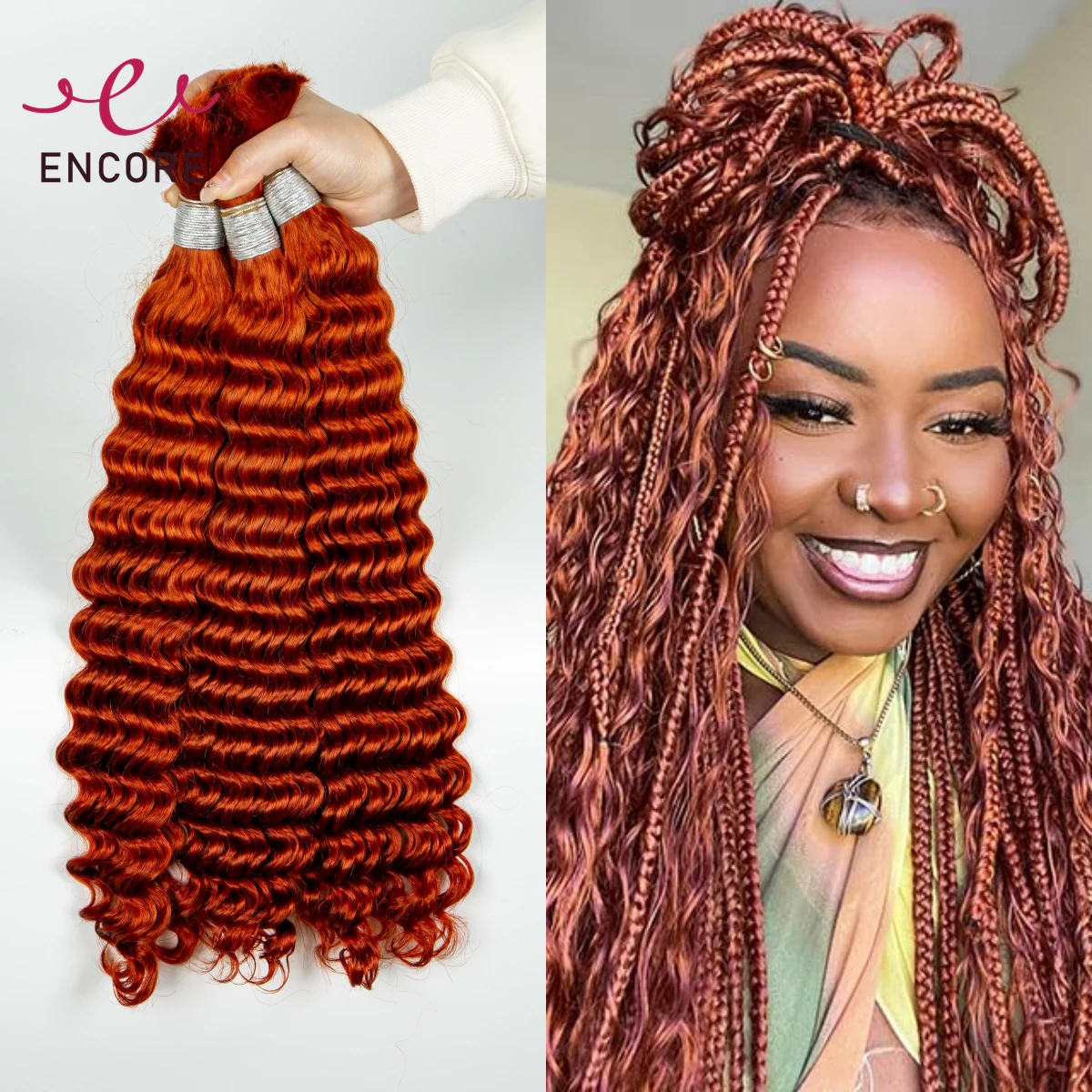 

Deep Wave Curly 1 2 Bundles 100% Brazilian Human Hair Bundles Braiding Ginger Orange 28 Inch No Weft Hair Bulk for Boho Braideds