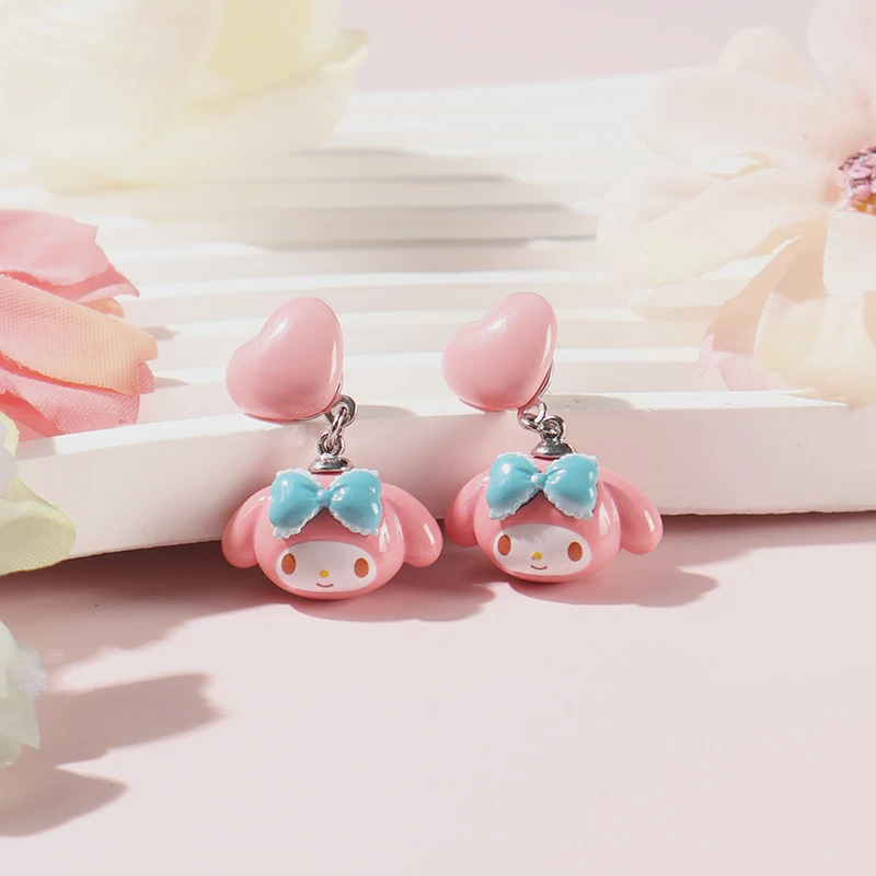 Sanrio Cute Face Series Ear Stud Cartoon Kuromi Melody Cinnamoroll Earrings Silver Needle Anti-Allergy Girl Heart Accessory Gift