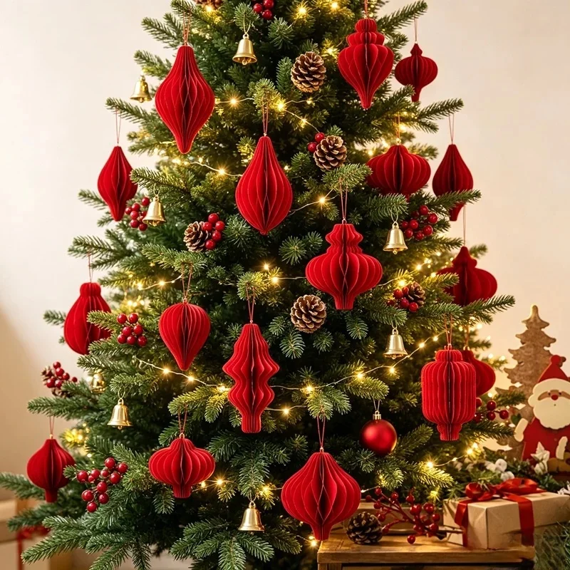 2026 New Christmas Honeycomb Origami Lantern Christmas Tree Pendant Atmosphere Props Xmas Novelties for Indoor Outdoor Festival