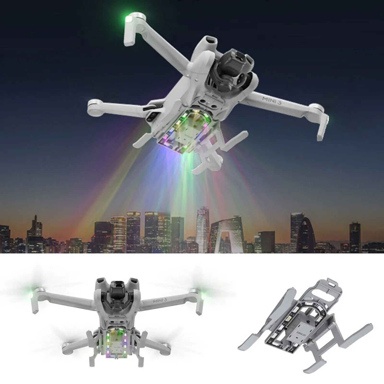 LED Light Landing Gear For DJI Mini 3 Drone Accessories Foldable Extended Bracket Drone Night Flight Protect Tripod 3 Light Mode