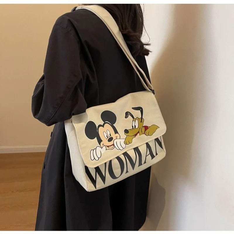 Disney new Mickeycartoon canvasbag for students commuting toclass large-capacity shoulder bag simple and versatile crossbody bag