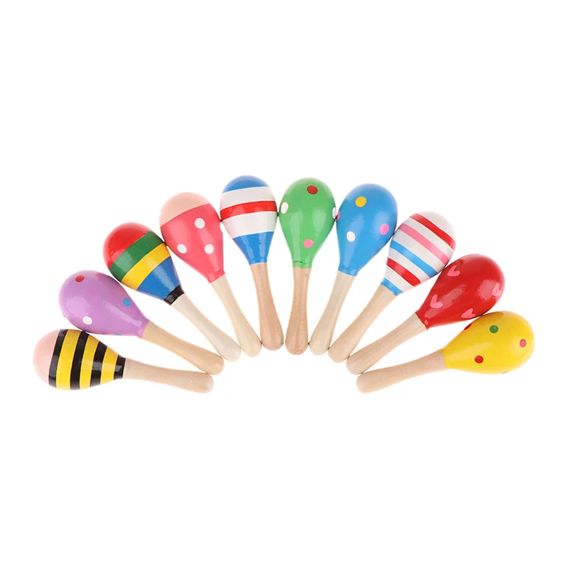 2Pcs Mini Wooden Painting Sand Hammer Maracas Rattle Shaker Toy For Baby Musical Instruments Baby Shower Party Favors Gift Kids