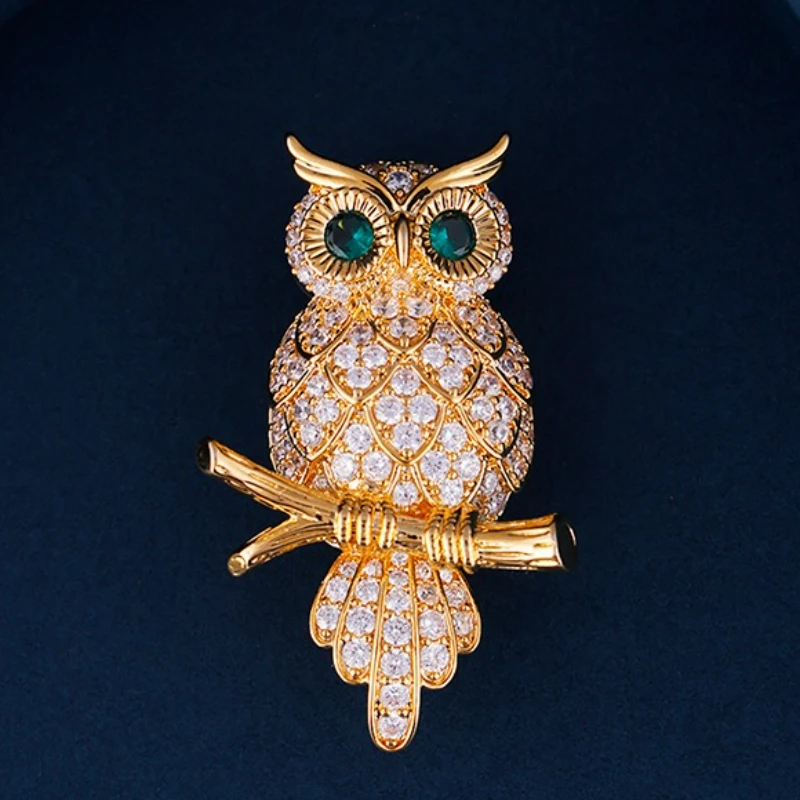 Broches de búho de cristal Vintage para mujer, alfileres de solapa de insectos a la moda, accesorios de abrigo, regalos de joyería de animales