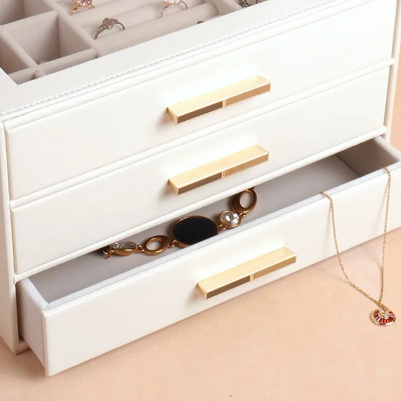 صندوق مجوهرات جلدي، صناديق تخزين حلقية بسيطة، قلائد فاخرة، أقراط عرض، منظم مجوهرات، هدية كوة زجاجية