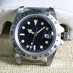 New Black 39.5mm GMT 24-hour GMT Steel Bezel GMT Men's Automatic Mechanical Waterproof Replacement Header Explorer Watch