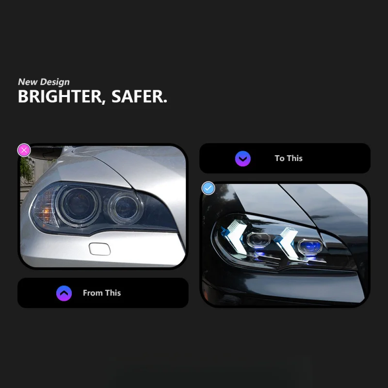 Suitable for BMW X5 Headlight Assembly 07-15 E70 Modified New LED Bi-Optic Lens Daytime Running Light Turn Signal