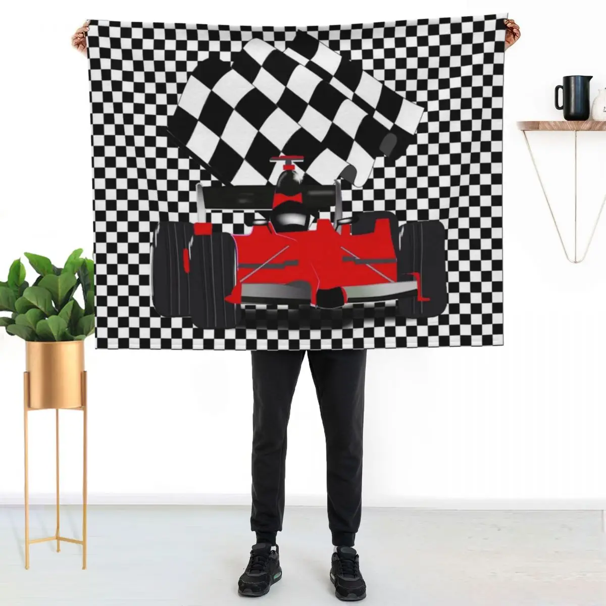 RedRace Car with Checkered Flag Throw Blanket Soft Soft Beds christmas decoration Luxury Throw Stuffeds Softest Blankets