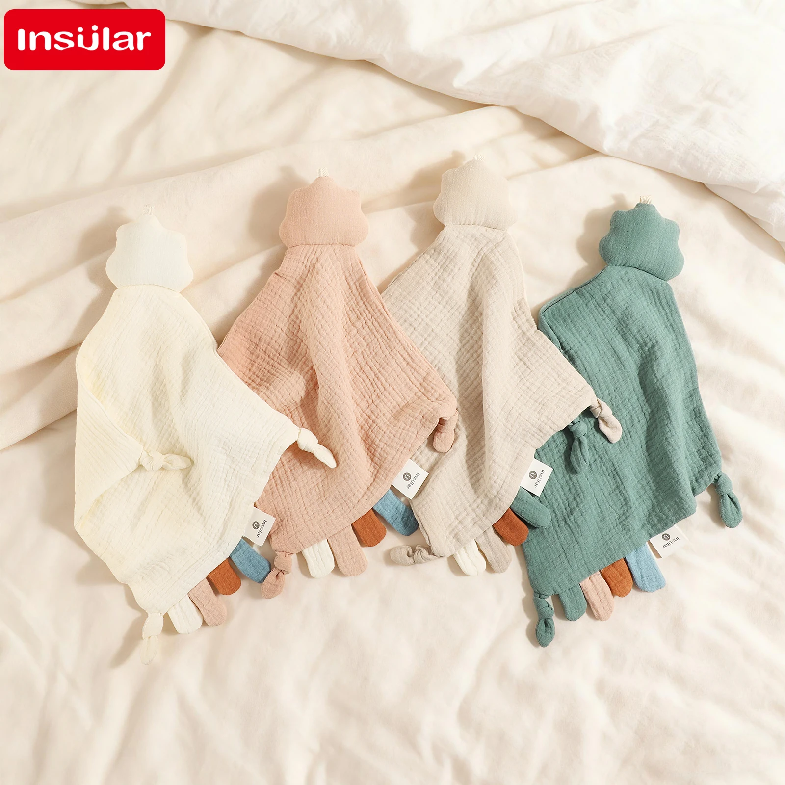 

INSULAR Baby Soothing Blanket Skin-Friendly Cotton Towel Comfortable Handkerchief Style Sleeping Aid Doll for Kids with Tags